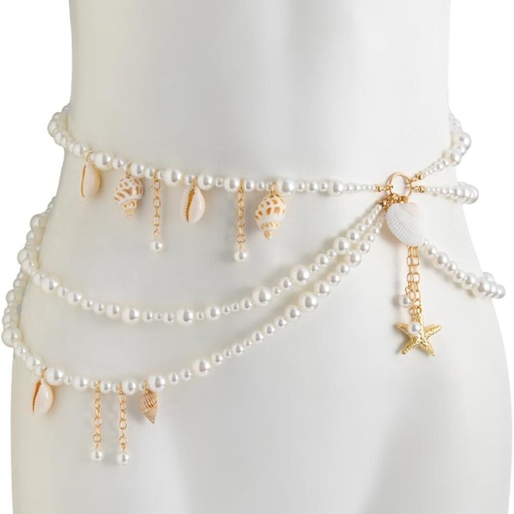 Beach Summer Pearl Waist Chain Alloy Multi-layered Body Jewelry for Women - Picture 4 of 7